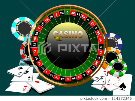 The Casino Table with casino elements. 3d vector hand drawn illustration 114372346