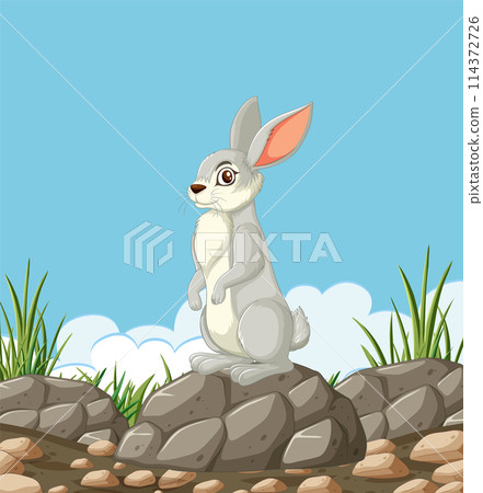 Cute Rabbit Sitting on Rocky Ground Cute Rabbit Sitting on Rocky Ground 114372726