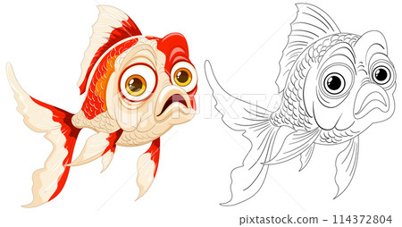 Colorful and Line Art Goldfish Illustration 114372804
