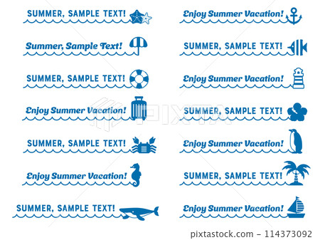 夏季靈感的標題設計集，波形，海洋風格，圖標，帶有文本 114373092