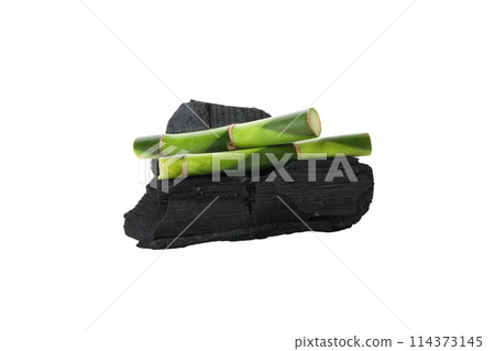 PNG,Fresh bamboo shoots with charcoal, isolated on white background PNG,Fresh bamboo shoots with charcoal, isolated on white background 114373145