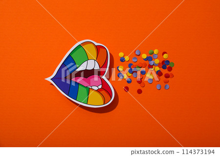 LGBT parade concept, symbols on orange background. 114373194
