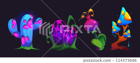 Magic fantasy wonderland tree, flower and mushroom Magic fantasy wonderland tree, flower and mushroom 114373686