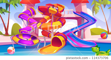 Water slide with pool in summer aqua park vector 114373706