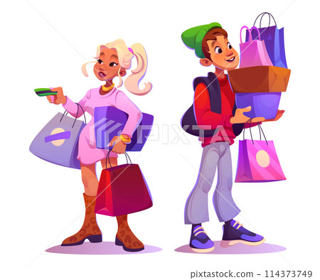 Mall buyer characters with shopping bags Mall buyer characters with shopping bags 114373749