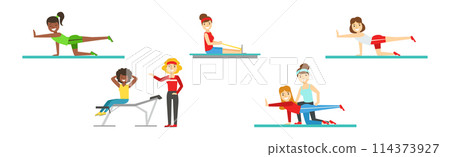 Fitness and Gym with People Character Do Workout Exercise Vector Set 114373927