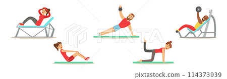 Fitness and Gym with People Character Do Workout Exercise Vector Set 114373939