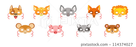 Animal Mask and Face Cover with Strap Vector Set 114374027