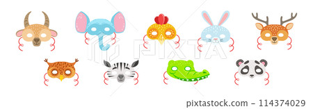Animal Mask and Face Cover with Strap Vector Set 114374029