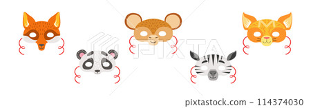 Animal Mask and Face Cover with Strap Vector Set Animal Mask and Face Cover with Strap Vector Set 114374030