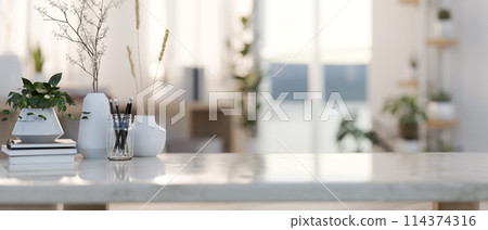 A space for displaying products on a coffee table in a contemporary living room. 114374316