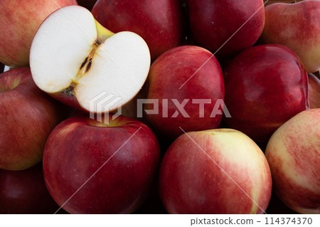background of fresh red apples, organic fruits background of fresh red apples, organic fruits 114374370