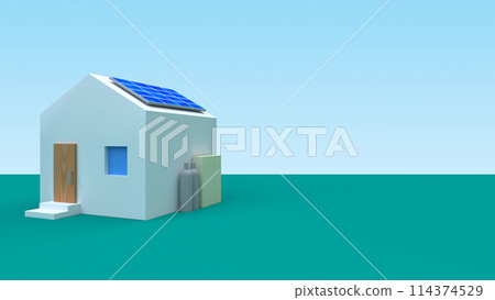 A house equipped with solar panels and a gas ENE-FARM A house equipped with solar panels and a gas ENE-FARM 114374529