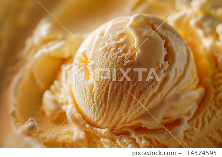 Macro photo of delicious vanilla ice cream as background, close up of icecream scoops. Selective focus Macro photo of delicious vanilla ice cream as background, close up of icecream scoops. Selective focus 114374595