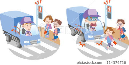 交通安全 <行人穿越道、兒童與卡車(紅燈)> 交通安全 <行人穿越道、兒童與卡車(紅燈)> 114374716
