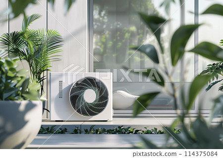 White Air Source Heat Pump in Green Urban Oasis White Air Source Heat Pump in Green Urban Oasis 114375084