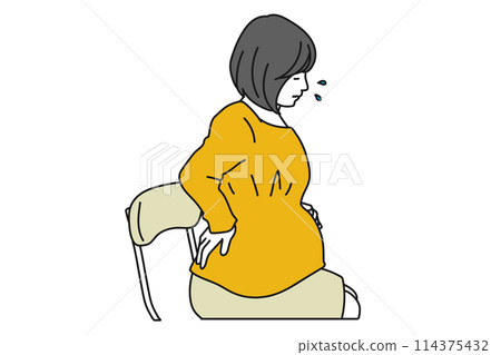 Illustration of a pregnant woman suffering from back pain 114375432