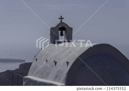 Greece, Santorini, roof of a church on the way between Fira and Oia Greece, Santorini, roof of a church on the way between Fira and Oia 114375552