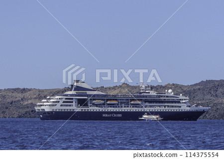 Greece, Santorini, cruise ship of the Turkish company Miray Cruise 114375554