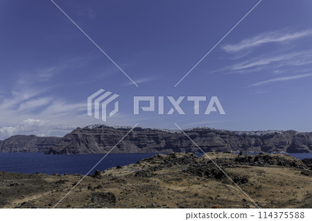 Greece Santorini, View of Oia from the volcanic island of Nea Kameni Greece Santorini, View of Oia from the volcanic island of Nea Kameni 114375588