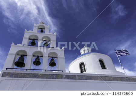 Greece, Santorini, Oia, Church of Panagia Akathistos Hymn, bells Greece, Santorini, Oia, Church of Panagia Akathistos Hymn, bells 114375660