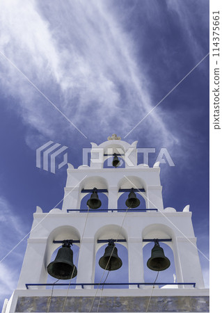 Greece, Santorini, Oia, Church of Panagia Akathistos Hymn, bells Greece, Santorini, Oia, Church of Panagia Akathistos Hymn, bells 114375661