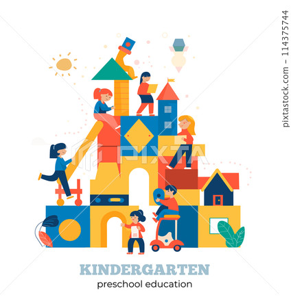 Kindergarten. Preschool education. Vector illustration 114375744