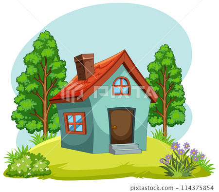Cozy Cartoon House Surrounded by Nature Cozy Cartoon House Surrounded by Nature 114375854
