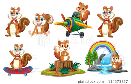 Adventurous Squirrels in Various Activities 114375857