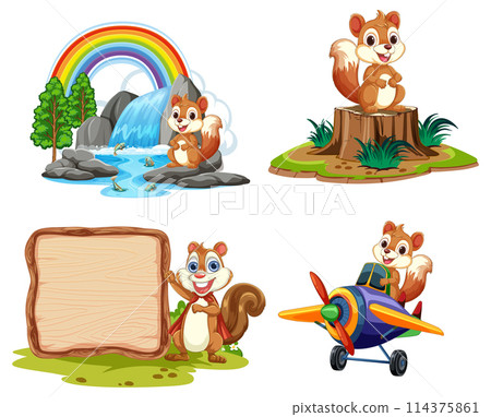 Cheerful Squirrels in Playful Illustrations Cheerful Squirrels in Playful Illustrations 114375861