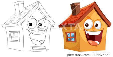 Happy Cartoon Houses with Expressive Faces Happy Cartoon Houses with Expressive Faces 114375868