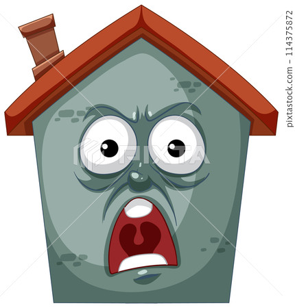 Surprised Cartoon House with Expressive Face Surprised Cartoon House with Expressive Face 114375872