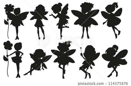 Silhouettes of Playful Fairy Characters 114375876