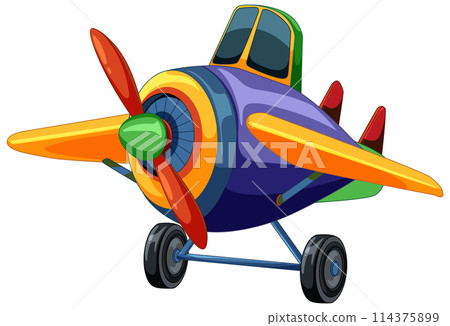 Colorful Cartoon Airplane on Wheels 114375899