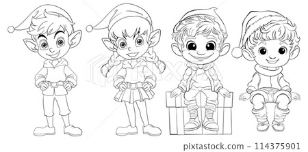 Cheerful Christmas Elves Vector Illustration 114375901