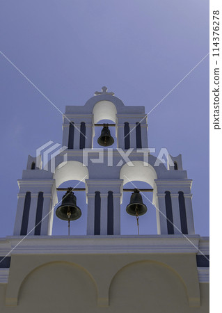 Greece, Santorini, The three bells of the Church of the Ascension of the Blessed Virgin Mary in Fira 114376278