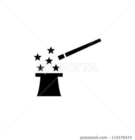 Magic Hat and Wand Flat Vector Icon 114376474