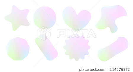 Color stickers mockup set. Blank labels of different abstract and geometric shapes, circle wrinkled paper emblems. Stickers or patches for preview tags, labels. Vector illustration isolated on white. 114376572