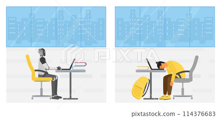 Compete Robot People Workplace Job Worker Burnout 114376683