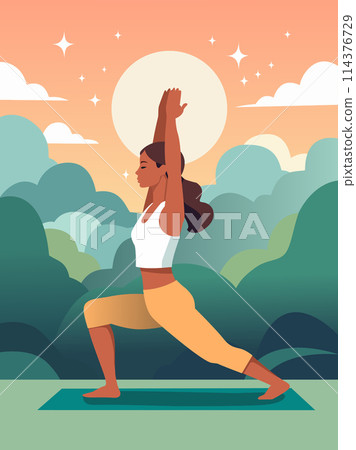 Beautiful girl doing yoga illustration 114376729