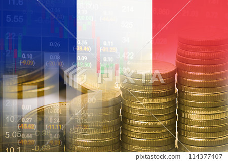 Stock market investment trading financial, coin and South France flag , finance business trend data. Stock market investment trading financial, coin and South France flag , finance business trend data. 114377407