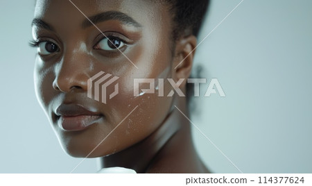 Young Black Woman with Moisturizer on Face 114377624