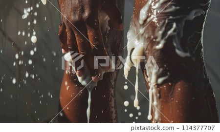 Hydrating Hands Under Streaming Water with Lathered Soap in Sunlight Hydrating Hands Under Streaming Water with Lathered Soap in Sunlight 114377707