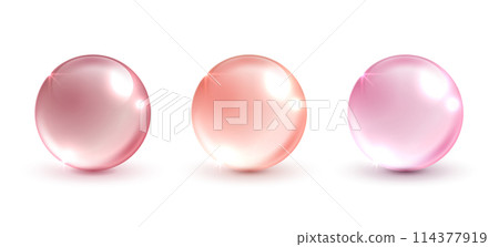 Pink water ball on an isolated white background. skin care with water droplets is absorbed into the skin and cells. use ads, lotions, serums, creams. medical and scientific concepts. vector. 114377919