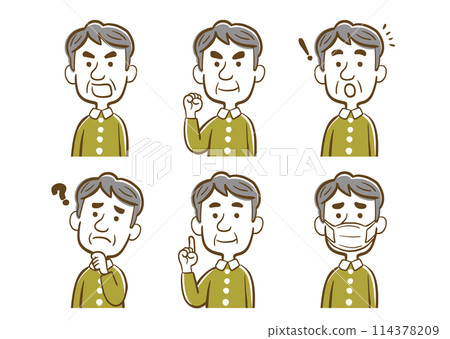 Senior man facial expression set (line drawing 114378209