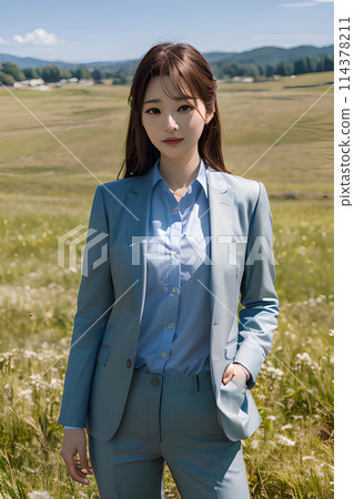 站立在草原的婦女 站立在草原的婦女 114378211