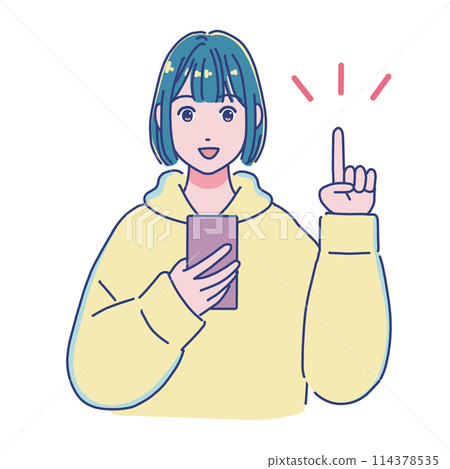 Anime-style girl using smartphone pointing Anime-style girl using smartphone pointing 114378535