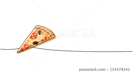 Italian pizza slice one line colored continuous drawing. Traditional italian fast food continuous one line illustration. Vector linear illustration. 114379242