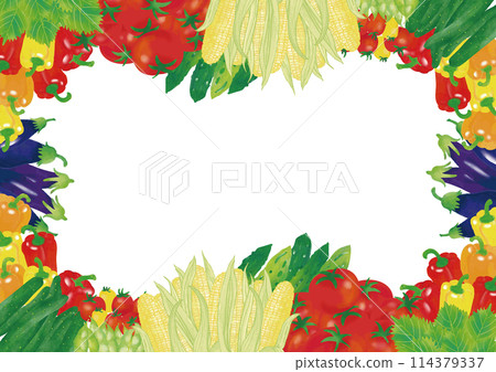 水彩風格各種夏季蔬菜框架5 114379337
