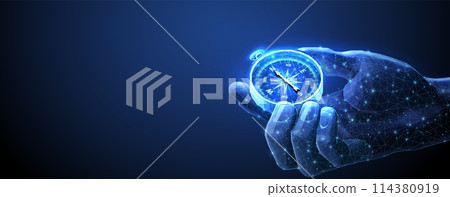 Compass in digital hand. business strategic explorer, Vision crisis, Mission path, Agency creative Compass in digital hand. business strategic explorer, Vision crisis, Mission path, Agency creative 114380919